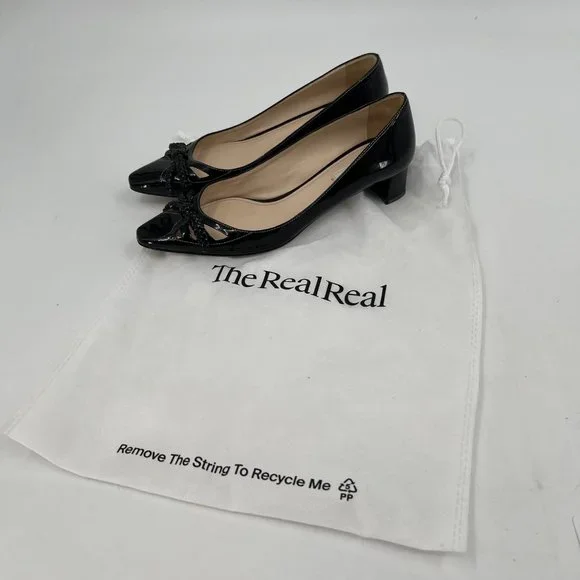 Prada Black Patent Leather Heels with Bow AccentSize 38EU